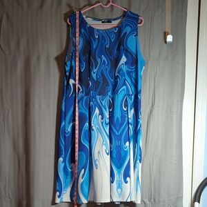 Blue Swirl Pattern Sleeveless Dress